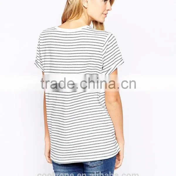 100% Cotton Striped Design Soft-touch Jersey Maternity Clothes t Shirt for Pregnancy photo-2