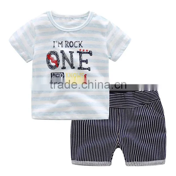 Wholesale 100% Cotton Striped Children's Boy Baby Clothes Set Kids t Shirt Beach Wear Set photo-2