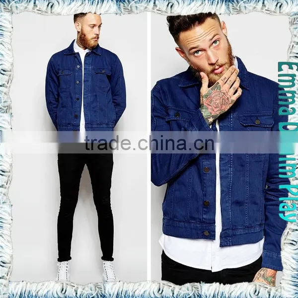 2015 New Fashion Male Long Sleeve Bright Blue Denim Long Jacket photo-4