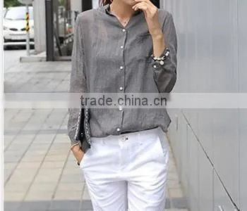 Small Pure and Fresh and Seven Big Yards of Cotton Fiber is Prevented Bask in Clothes Woman Slim Sleeve Linen Collar Shirt photo-2