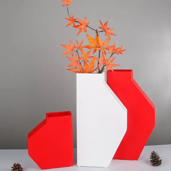 2021 New Chinese Geometric Semi-Flat Bottle Frosted Ceramic Vase,Nordic Decoration photo-3