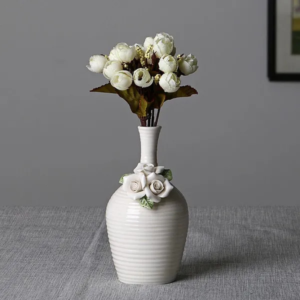 Modern Simple White Hand-Carved Flower Ceramic Vase For Wedding Gift Living Room Decor photo-4