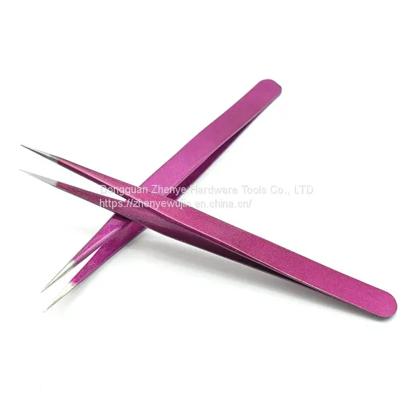Stainless Steel Macaron Purple Hand Account Tool Tweezers Graft Eyelashes Multifunctional Bird's Nest Straight Elbow Diy Cute Sticker Straight Head photo-3