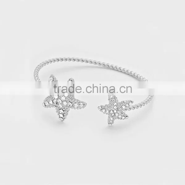 Fashion Beach Jewelry Crystal Starfish Tip Cuff Bracelet