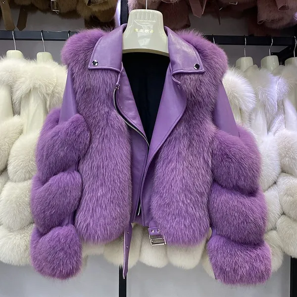 New Whole Leather Fox Fur Coat, Short Female Motorcycle Style, and Slimming Fur Coat of the Same Style as Internet Celebrities photo-2
