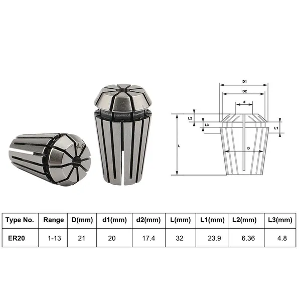 High Quality ER20 Spring Clamps Collet Chuck Milling Machine Clamp Set Morse Holder Cone for CNC Milling Lathe Tool photo-4