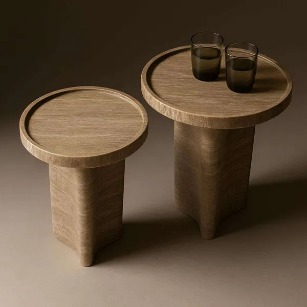 High Quality Nice Design Travertine Coffee Table With Cylindrical Base | Minimalist Marble Side Table for Modern Living Room photo-2