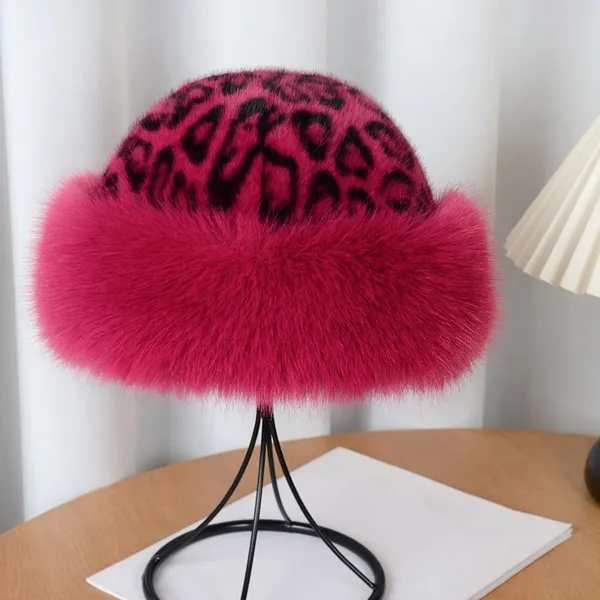 Women's New Plush Leopard Mongolian Hats Northeast Princess Ear Protection Fur Warm Beanie Hats photo-3