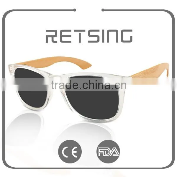 Popular Style Sunglass Wood Temple Sun Glasses With Transparent Plastic Frame photo-5