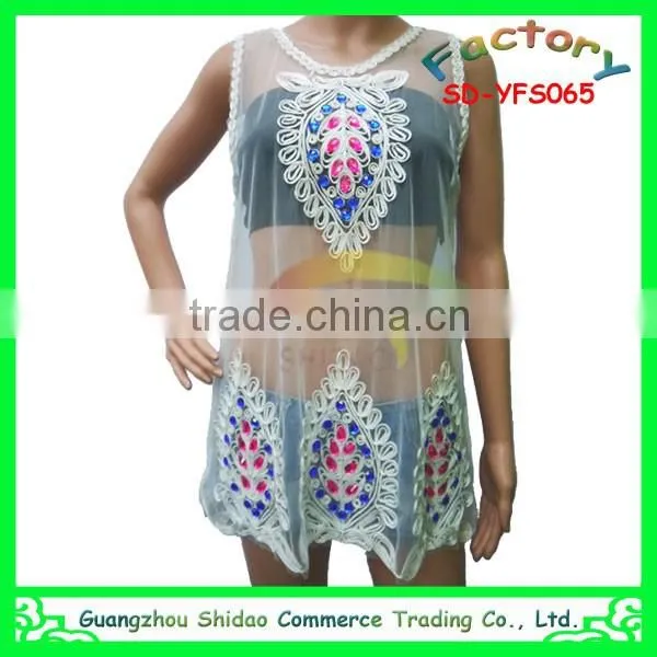 Manufacturer Offer Ladies Embroidery White Lace Sleeveless Blouse photo-6