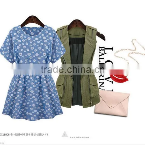 2014 Ladies Casual Women Top Designer Denim Summer Women Wear Short Sleeve Dress High Qality Printing Women Dress Fashion 2014 photo-4