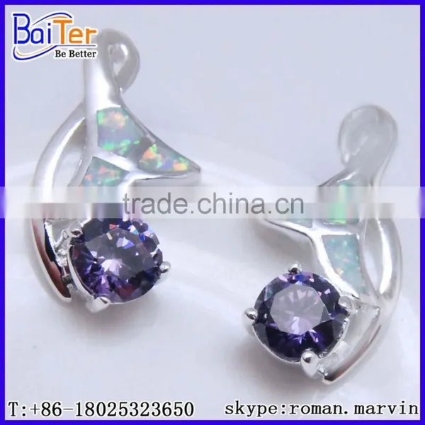 Opal Jewelry Factory!Custom Copper Synthetic Amethyst And Opal Earring Wholesale 925 Sterling Silver Opal Earrings With Amethyst photo-3