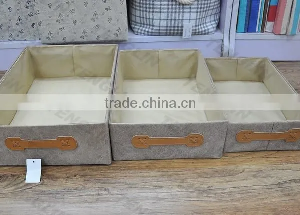 Decorative Fabric Storage Box With Leather Handle photo-2