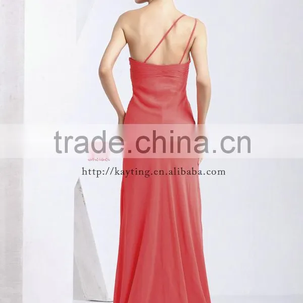 Gorgeous UK Fashion One Shoulder Wedding Prom Dress Red Chiffon Sexy Expensive Evening Dresses photo-3