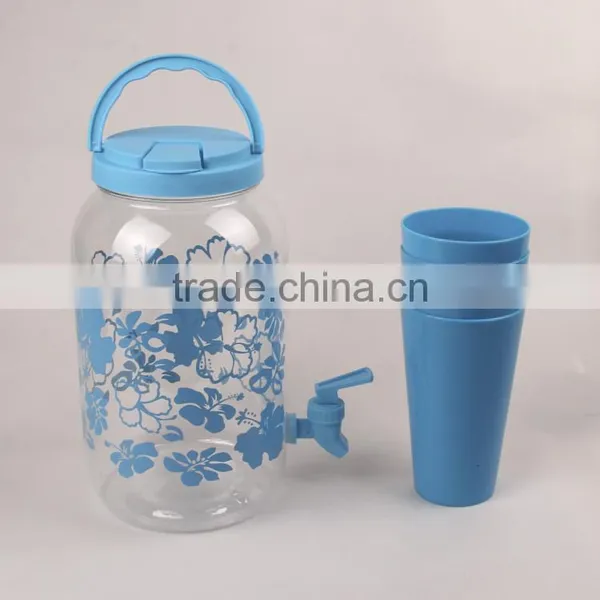 Wholesale Hot Sell Plastic Blue Beverage Dispenser Juice Jar Whit One Bibcocks With Four Cups for Store Beverage photo-2