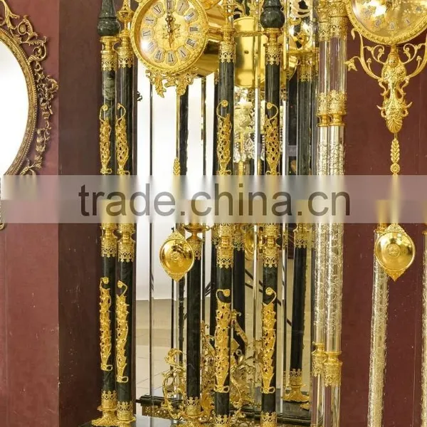 Elegant Green Onyx Tube 24K Gold Copper Clock, Grandfather Antique Art Clock, Vintage Chiming Clock photo-2