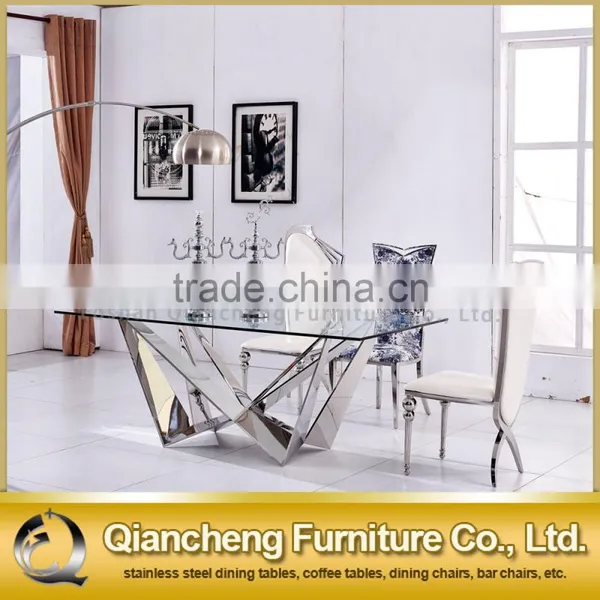 Special Design Mirror Silver Stainless Steel Glass Dining Table photo-3