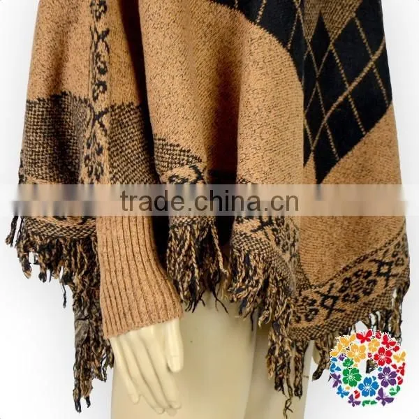 Tight Cuff Dolman Sleeve Sweater Shirts Brown Top Ladies Shawl photo-4