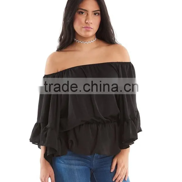 Latest Fashion Blouse Design Off Shoulder Sexy Ruffle Tops for Women Plus Size Tops Wholesale photo-2