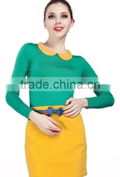 OEM Ladies Fashion Doll Collar Vantage Woman Slim Pullover Sweater