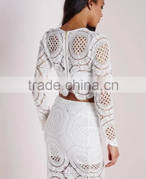 Crochet Ladies Fashion Two Piece Sets Three Color Designs Bridesmaide Wear White Lace Sets photo-5