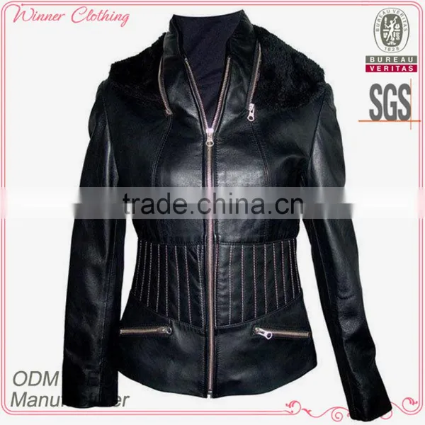 Top Fashion Cheap Synthetic Leather Jacket Women