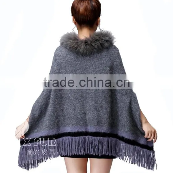 CX-B-P-33C 2016 Wholesale Fashion Lady Pashmina Shawl With Raccoon Fur Collar photo-6