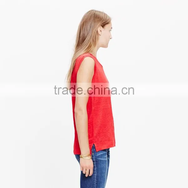 Red Modern Linen Muscle Ladies Tank Top photo-2