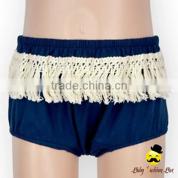 Unisex Summer Kids Plain Navy 100% Cotton Decorative Fringe Free Panties Newborn Baby Toddle Girls Shorts Bloomer photo-2