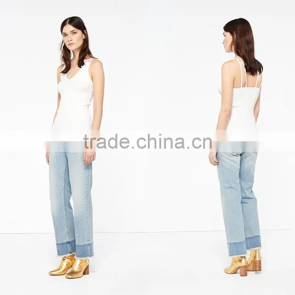 Elasticated Knit V-neck and Narrow Cross Straps Back Camisoles for Women photo-2