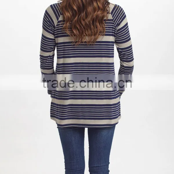 Hot Selling Navy Blue And Taupe Stripe Maternity Tee With Long Sleeve Maternity Tops Women Clothes WT80817-22 photo-2