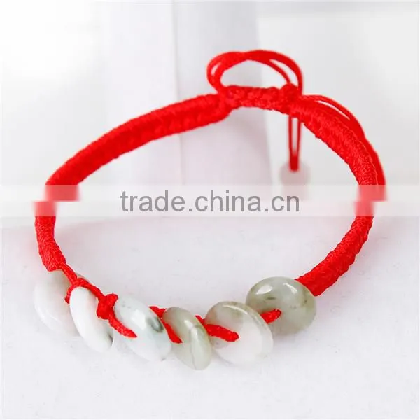 Green Round Polyester & Jade Kabbalah Red String Braided Friendship Bracelets photo-2