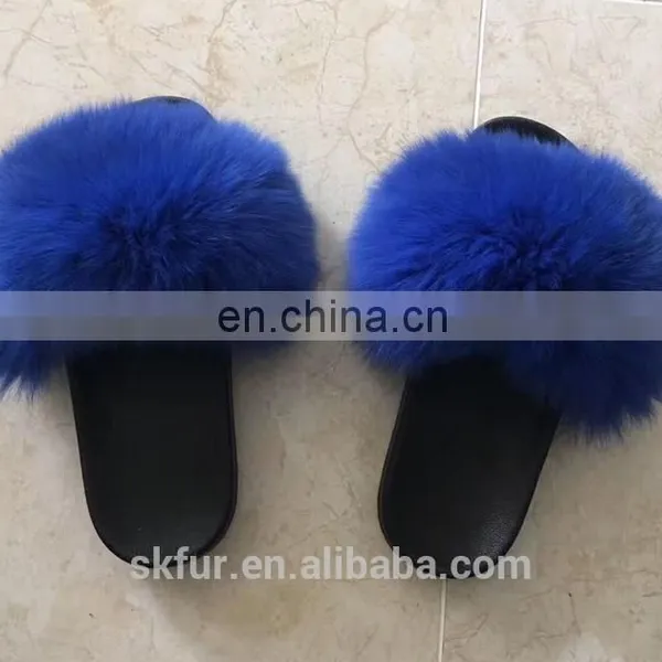 Women's Customized Size and Color Soft Real Fox Fur Slides Slippers photo-2
