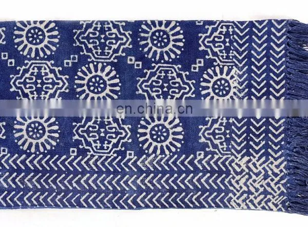4 X 6 Ft Blue Cotton Block Print Accent Area Dhurrie Rug Hand Woven Flat Weave photo-3