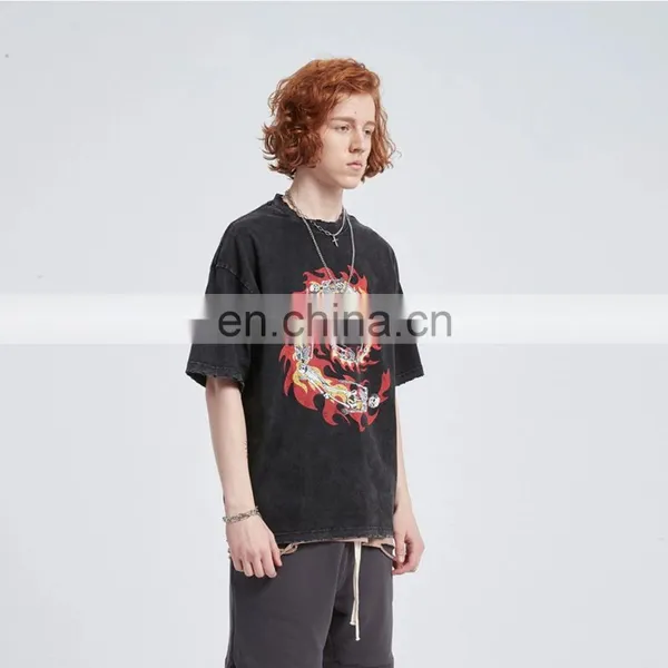 DiZNEW Custom Manufacturer Short Sleeve Black Mens Blank Acid Washed Fade T Shirt photo-3