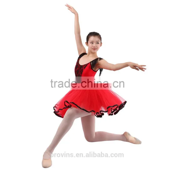Classic Chinese Red Ballet Performance Tutu Dress With Fashionable Tassel and V Lace Front photo-6