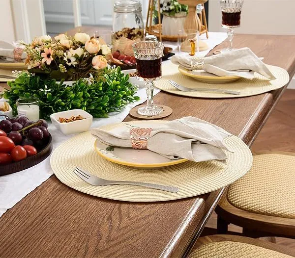 Round Braided Placemats Set of 6, 15'' Heat Resistant Washable Non-Slip Woven Table Mats for Dining Table Kitchen photo-5