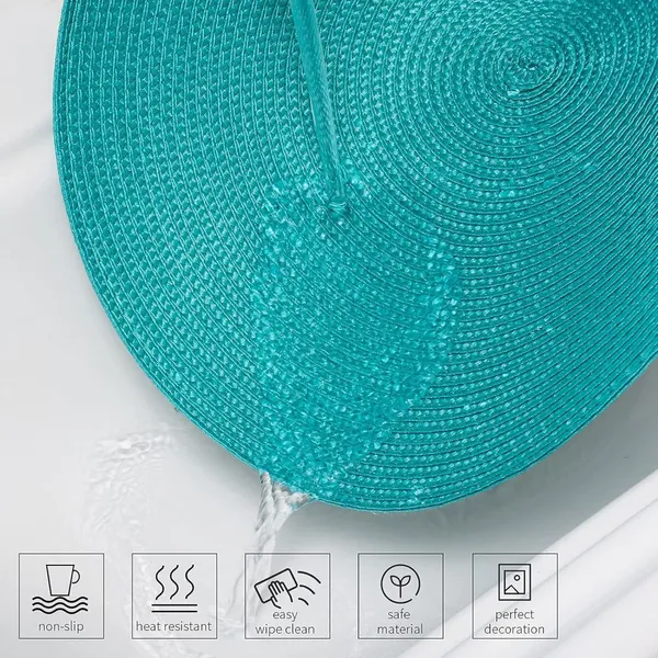 HOME COLLECTION Round 15 Inch Braided Woven Polypropylene Plastic Placemats (green ), Set of 4 photo-5