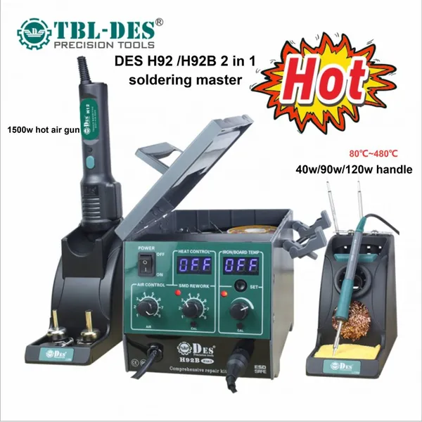 DES H92/H92B Multifunctional 2 in 1 soldering master hot air gun rework station mobile repair ESD soldering station
