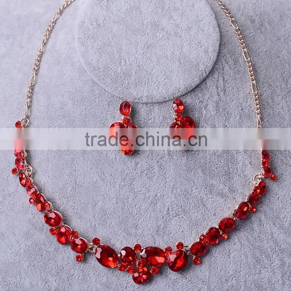 High Quality Jewelry White and Red Diamond Alloy Plating Silver Necklace Set photo-3