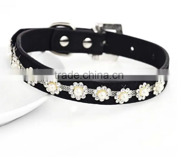 Yak Wool Leather Pet Collar Handmade Pearl Diamond Dog Collar photo-2