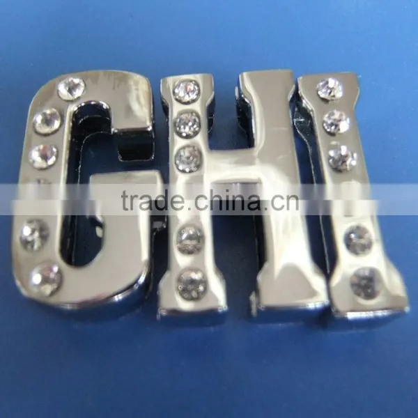 Zinc Alloy Charms Half Side Rhinestones Inlayed 18mm Slide Letters photo-5
