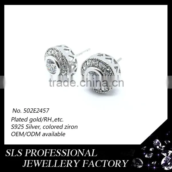 Simple Styles Width 6*6mm CZ Diameter 925 Silver Jewlery Wholesale Rhodium Plated Men's Earrings photo-2