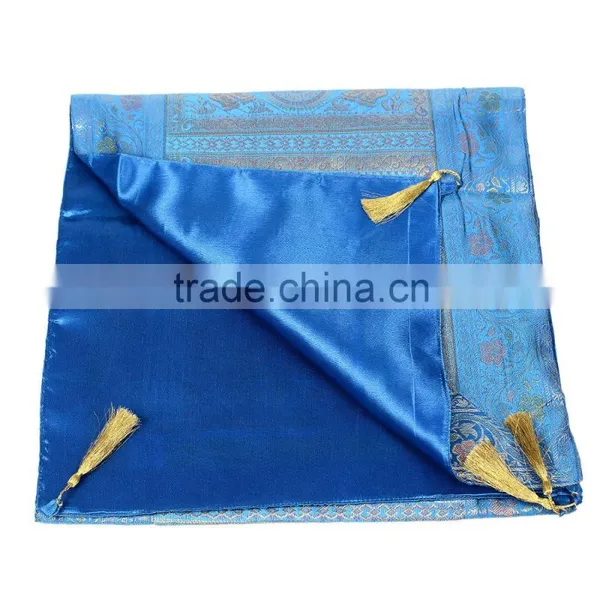 Elephant Design Sky Blue Color Indian Silk Rectangel Table Runner photo-2