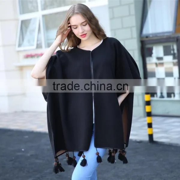 Big Street PU Edging Latest Fashion Wooden Beads Decorated Office Shawl Cloak photo-3