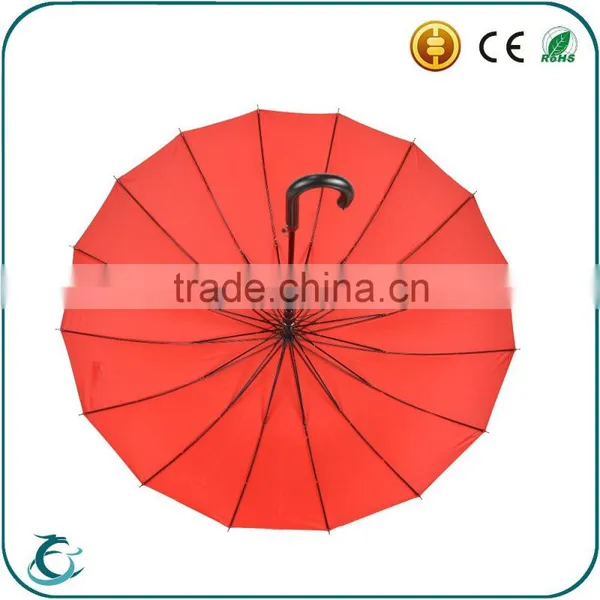 High Quality 16 Ribs pu Leather Handle Windproof Straight Umbrella photo-3