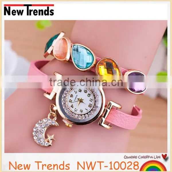 Best Seller Womens Fashion Moon Rhinestone Watches Wrap Leather Wristwatch photo-5