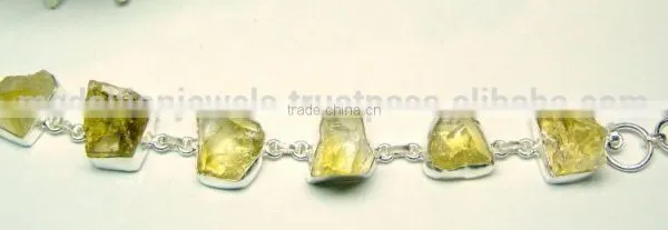 Citrine Multi Stone Rough Natural Gemstones Bracelet, 925 Solid Sterling Silver Bracelet, Designer Raw Bezel Bracelet photo-4
