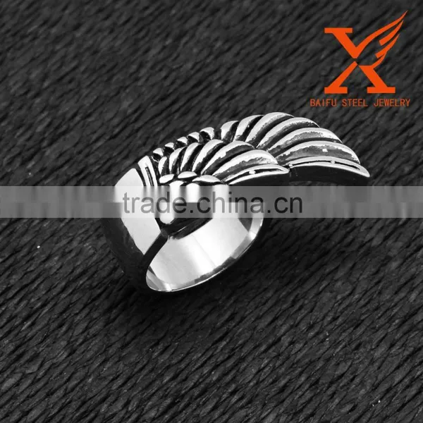 In Stock Fashion Jewellry Cheap Wholesale New Design 2016 Wing Men's Stainless Steel Rings Jewelry