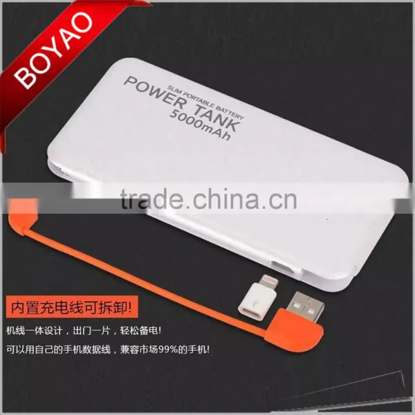 2016 New Style Powerbank With Cable and Connector 5000mah ROHS With Polymer Batterye Power Bank